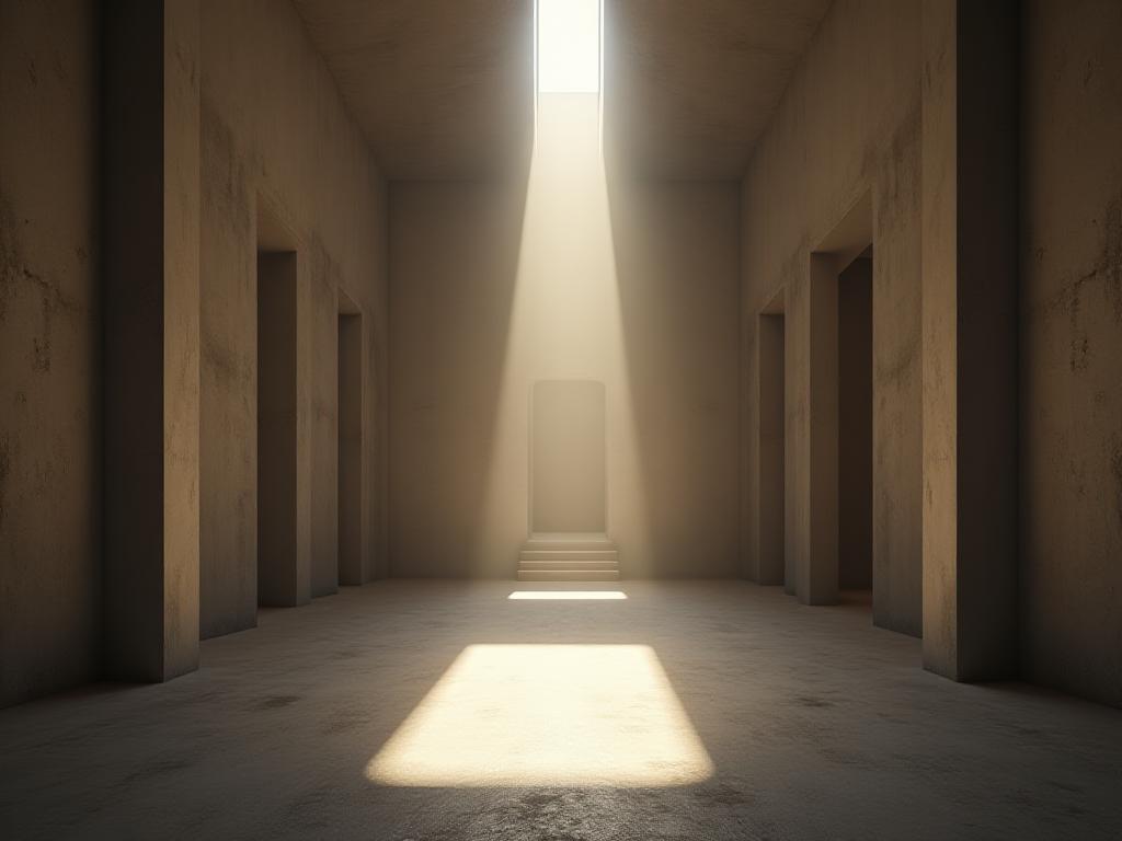 Interior de una iglesia moderna en Italia con entrada de luz cenital